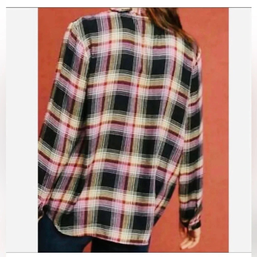 Cloth & Stone by Anthropologie Charlie Plaid Ruffle Neck Flannel Top - Small